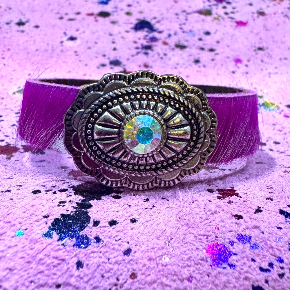 Western Silver and Purple Rhinestone Concho Cuff Bracelet by Sandra Ling
